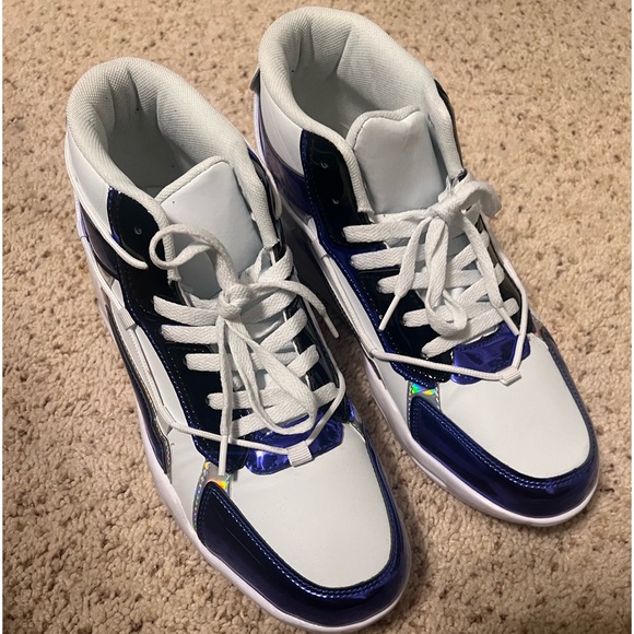 White sneakers with Metallic blue and silver trim - Picture 3 of 8